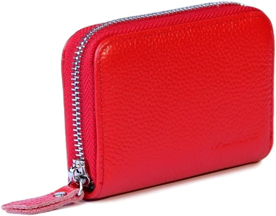KALMORE Women's Leather RFID Zipper Card Wallet Small Purse with Id Window
