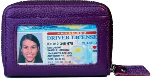 KALMORE Women's Leather RFID Zipper Card Wallet Small Purse with Id Window