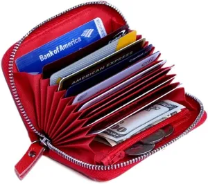 KALMORE Women's Leather RFID Zipper Card Wallet Small Purse with Id Window