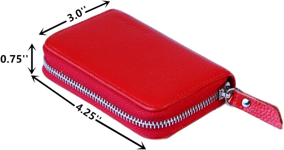 KALMORE Women's Leather RFID Zipper Card Wallet Small Purse with Id Window