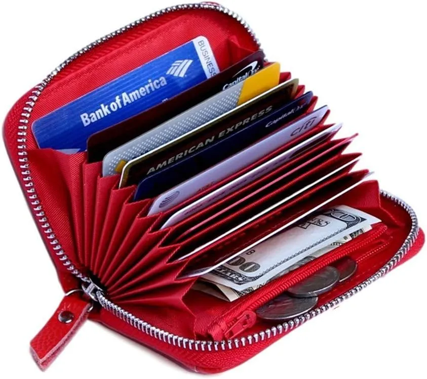 KALMORE Women's Leather RFID Zipper Card Wallet Small Purse with Id Window