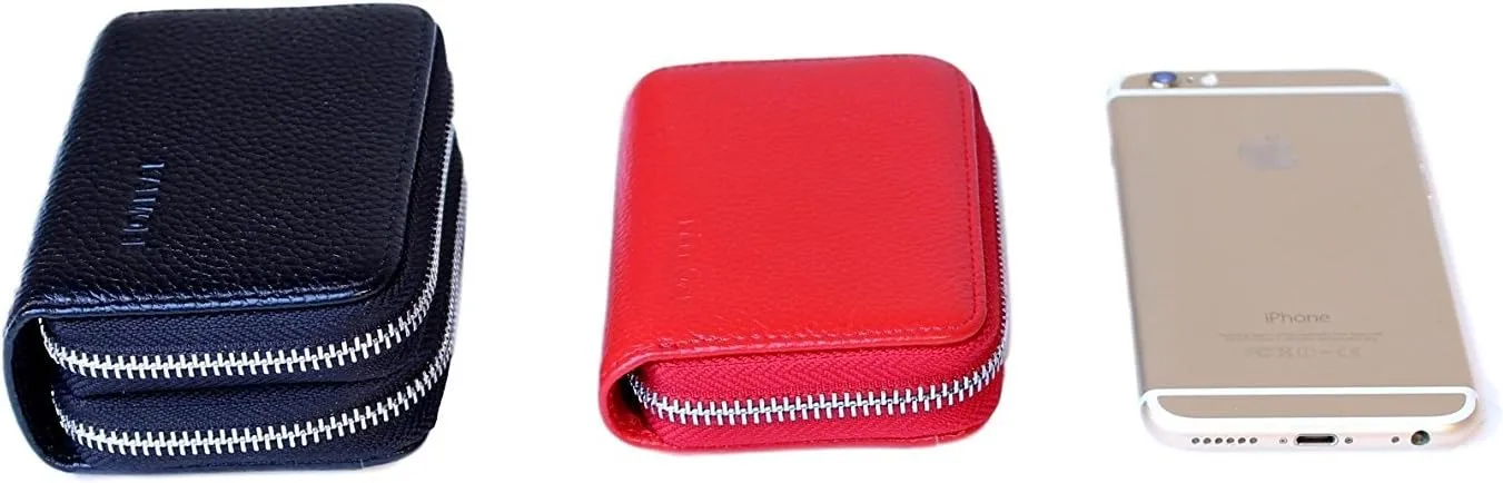 KALMORE Women's Leather RFID Zipper Card Wallet Small Purse with Id Window