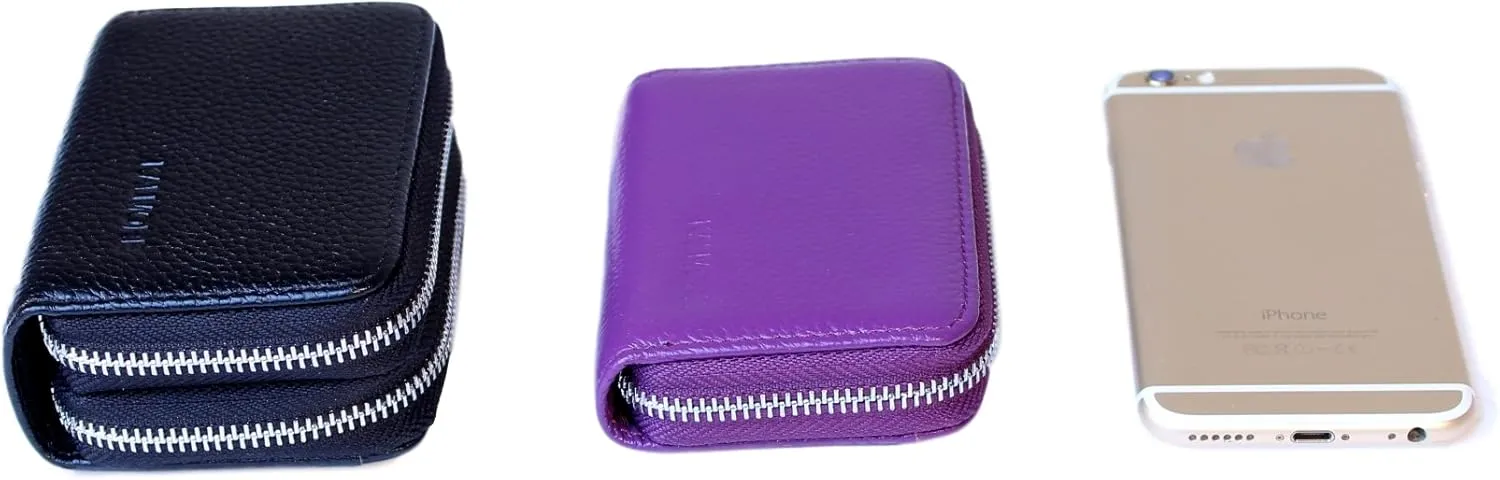 KALMORE Women's Leather RFID Zipper Card Wallet Small Purse with Id Window