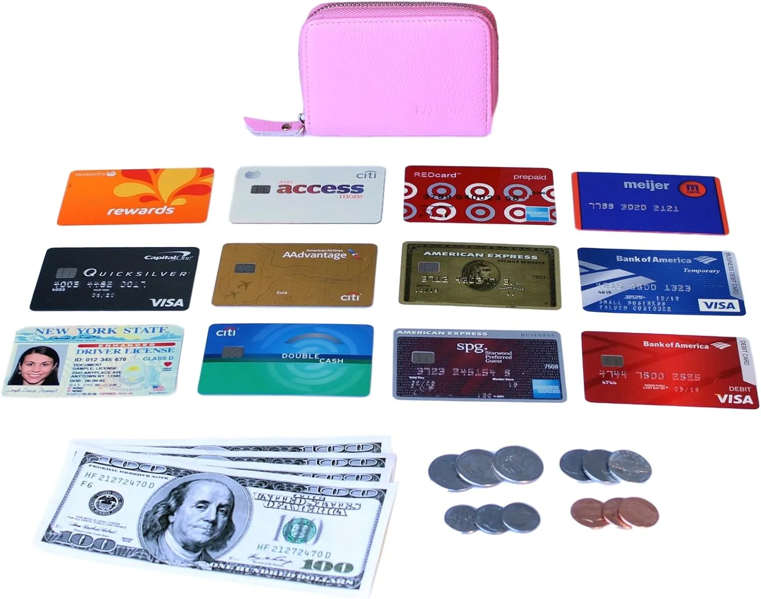 KALMORE Women's Leather RFID Zipper Card Wallet Small Purse with Id Window