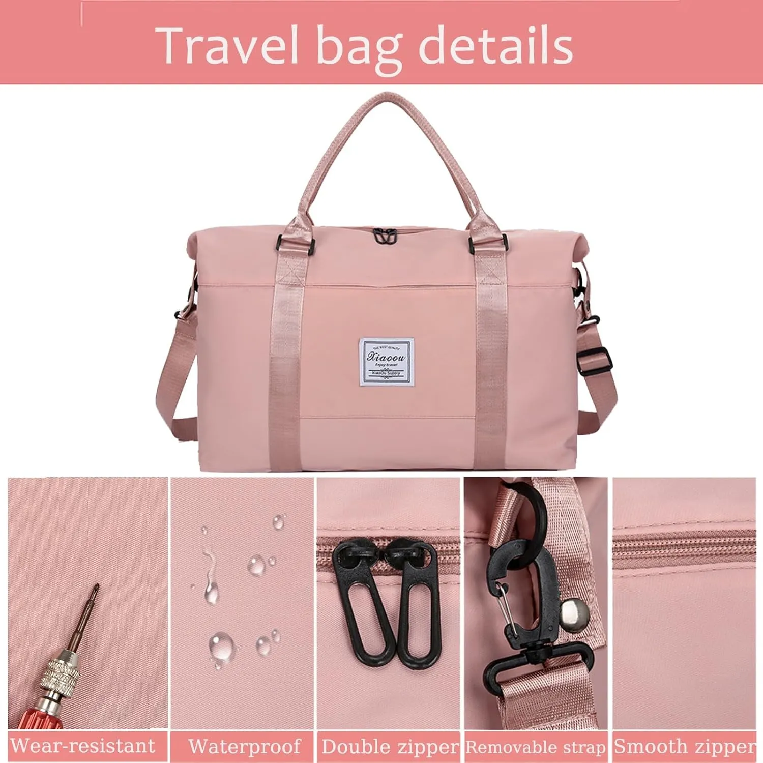 KARRESLY Travel Duffel Bag for Women,Shoulder Weekender Overnight Bag Sports Gym Tote Bag,Waterproof(Grey)