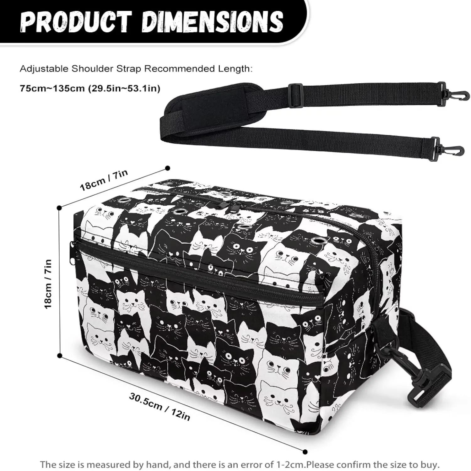 Kathyboom Black Cats Crochet Bag for Yarn Storage, Water Resistant Knitting Bag With Shoulder Straps, Yarn Gift for Mother Wife