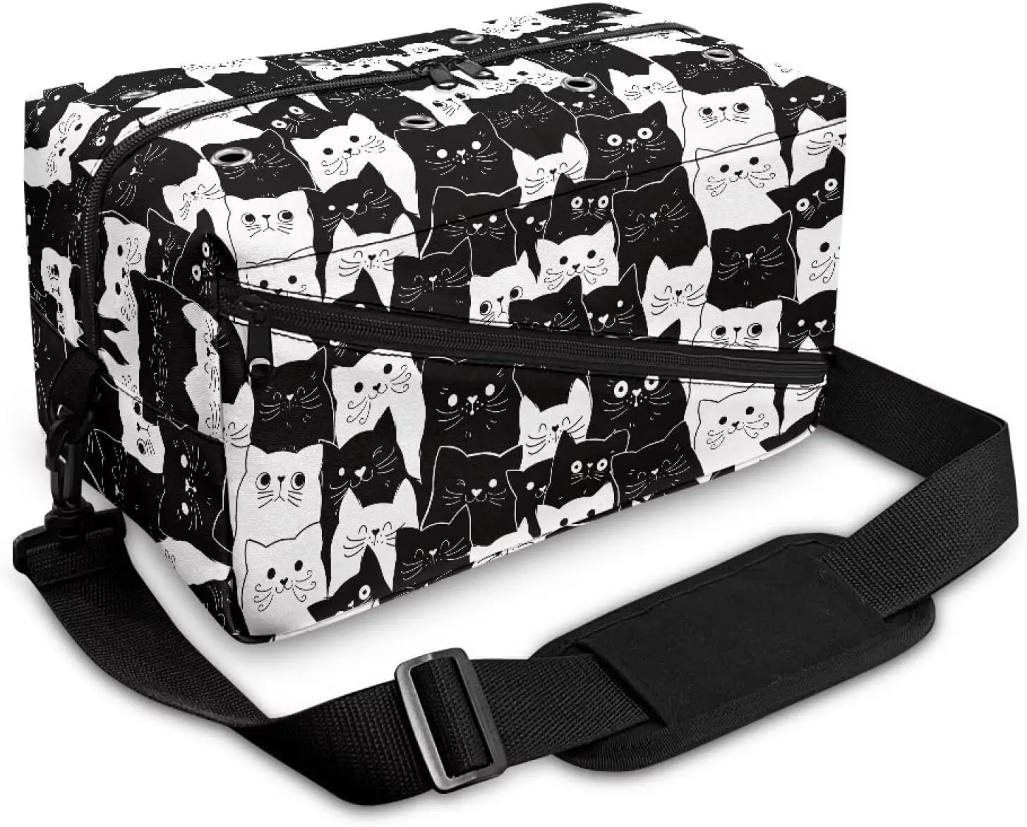 Kathyboom Black Cats Crochet Bag for Yarn Storage, Water Resistant Knitting Bag With Shoulder Straps, Yarn Gift for Mother Wife