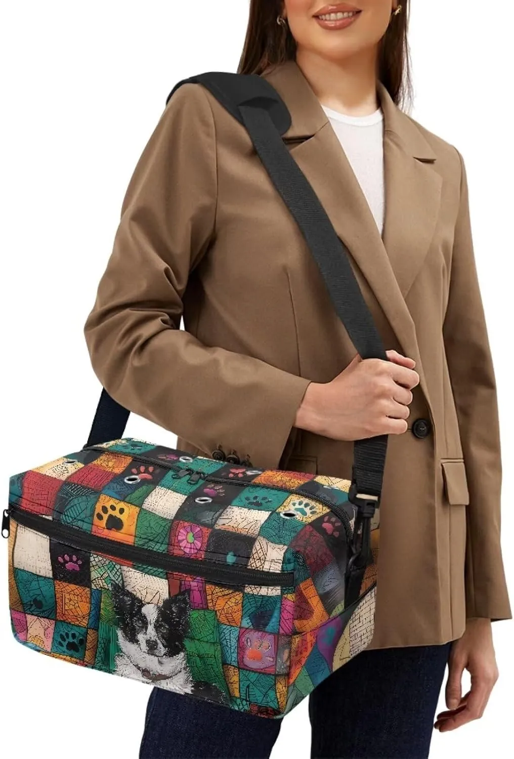 Kathyboom Dog Paw Yarn Bag Crochet Storage Bag with Shoulder Straps, Large Capacity Yarn Bag for Carrying Projects, Kitting Needles, Crochet Hooks and Other Accessories