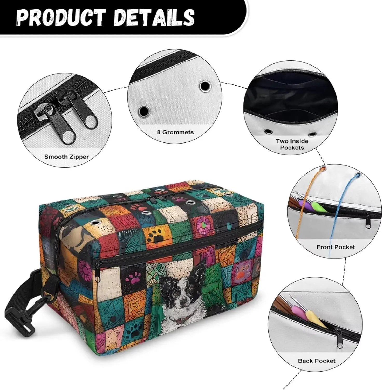 Kathyboom Dog Paw Yarn Bag Crochet Storage Bag with Shoulder Straps, Large Capacity Yarn Bag for Carrying Projects, Kitting Needles, Crochet Hooks and Other Accessories