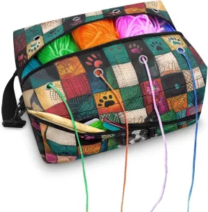 Kathyboom Dog Paw Yarn Bag Crochet Storage Bag with Shoulder Straps, Large Capacity Yarn Bag for Carrying Projects, Kitting Needles, Crochet Hooks and Other Accessories