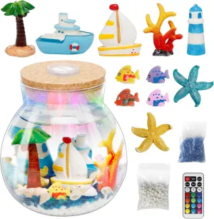 Kiditos Arts&Crafts Light Up Ocean Terrarium DIY Toy Kit for Kids,Great STEM Christmas&Birthday Gift for Little Girls&Boys Age 8  Year Old,Make Your Own Night Light,Decoration Bottles with LED