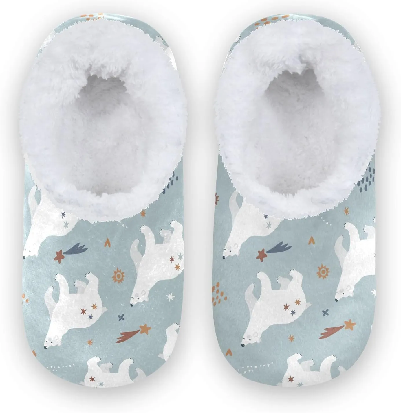 Kids Winter Slippers for Boys Girls Polar Bears and Stars Animals Warm Soft Non Slip House Slippers Children Indoor