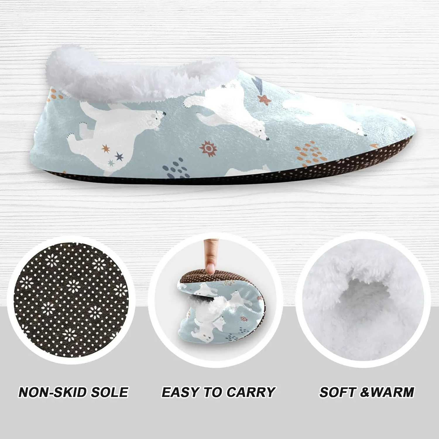 Kids Winter Slippers for Boys Girls Polar Bears and Stars Animals Warm Soft Non Slip House Slippers Children Indoor