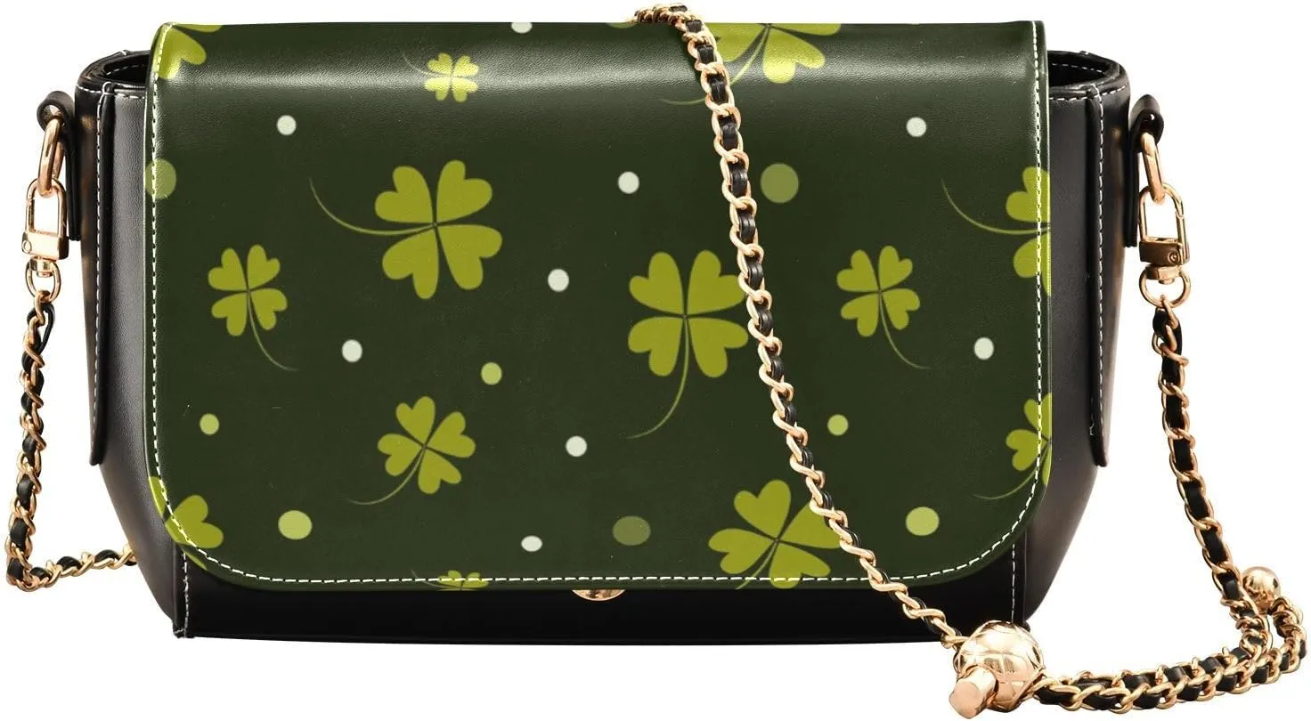 Kigai Black Clover Crossbody Bags for Women Retro Cross Body Purse Small PU Leather Shoulder Handbags with Chain Strap