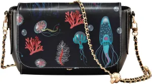 Kigai Ocean Jellyfish Corals Seaweed Crossbody Bags for Women Retro Cross Body Purse Small PU Leather Shoulder Handbags with Chain Strap