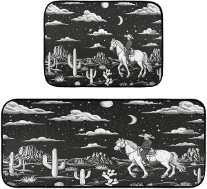 Kigai Western Desert Horseback Riding Kitchen Rugs Waterproof Non Slip Kitchen Carpet Kitchen Floor Set for Sinks Offices Kitchens Cafes-2PCS