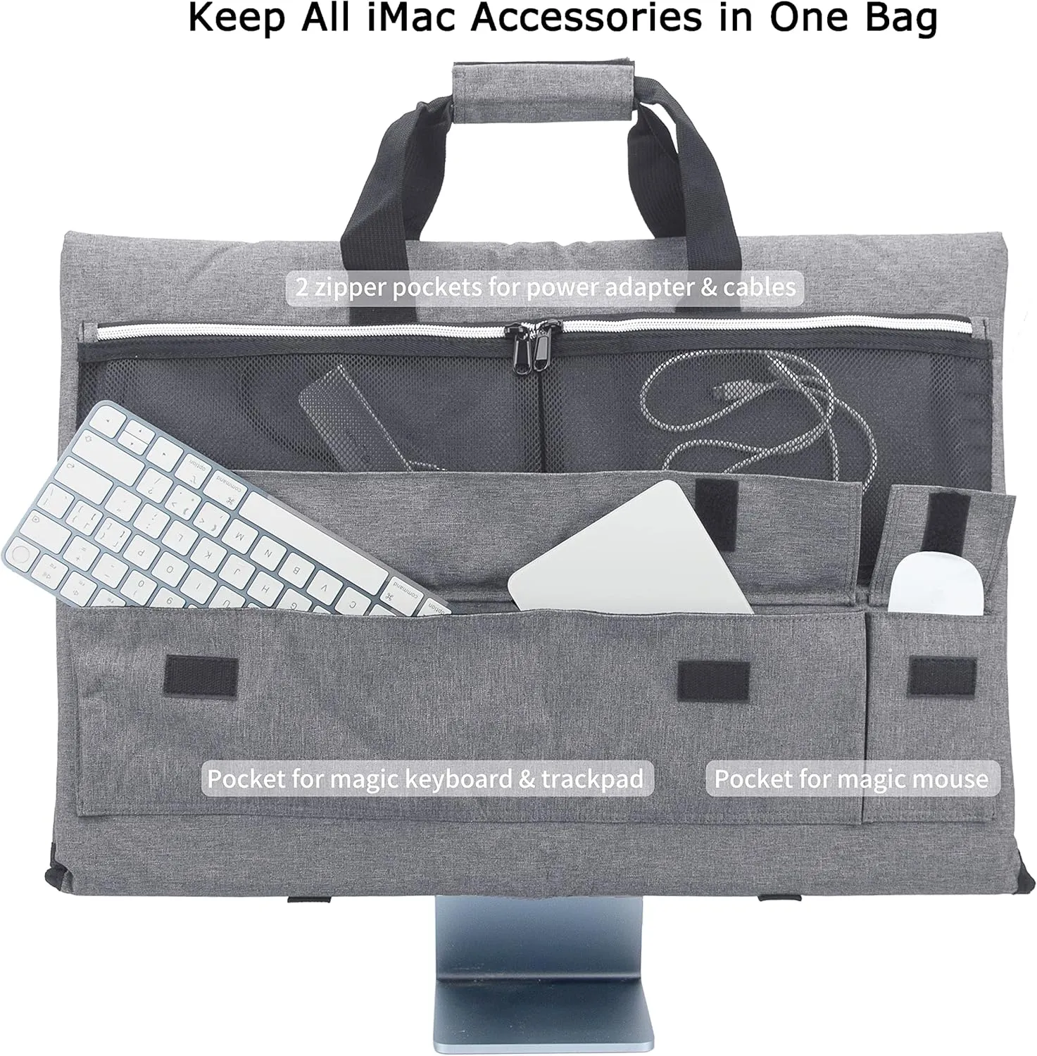 KISLANE Travel Carrying Case for 24'' iMac Desktop Computer, Protective Storage Bag for iMac Monitor Dust Cover with Carry Handle for 24 inch iMac Screen and Accessories (Grey)