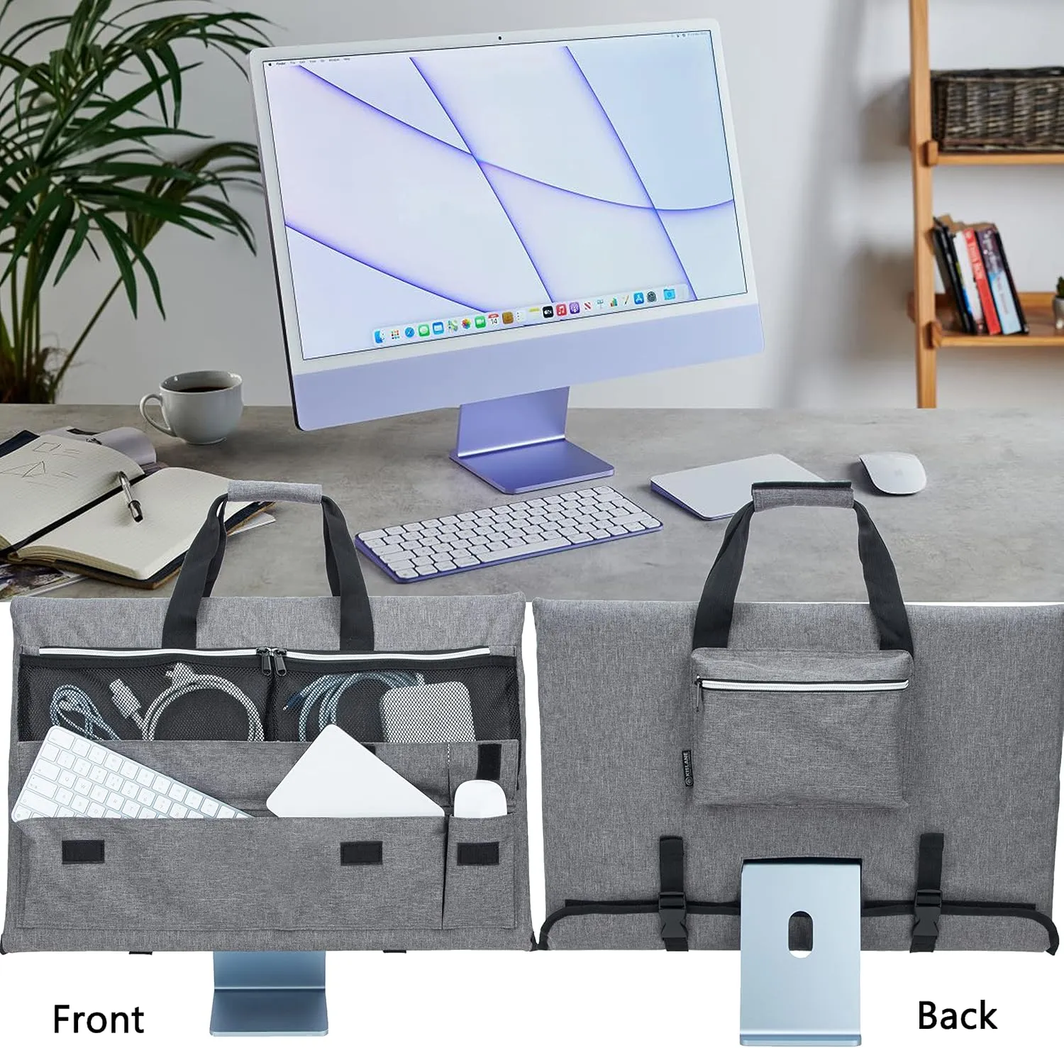 KISLANE Travel Carrying Case for 24'' iMac Desktop Computer, Protective Storage Bag for iMac Monitor Dust Cover with Carry Handle for 24 inch iMac Screen and Accessories (Grey)