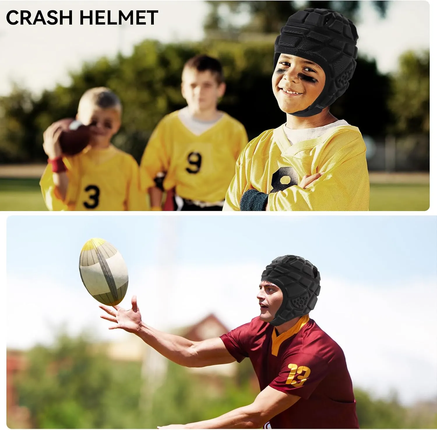KRUI Soft Shell Helmet 7v7 Flag Football Helmet Scrump Cap Soft Padded Rugby Helmet Headguard Adjustable Breathable EVA Foam Impact Resistant for Youth Adults