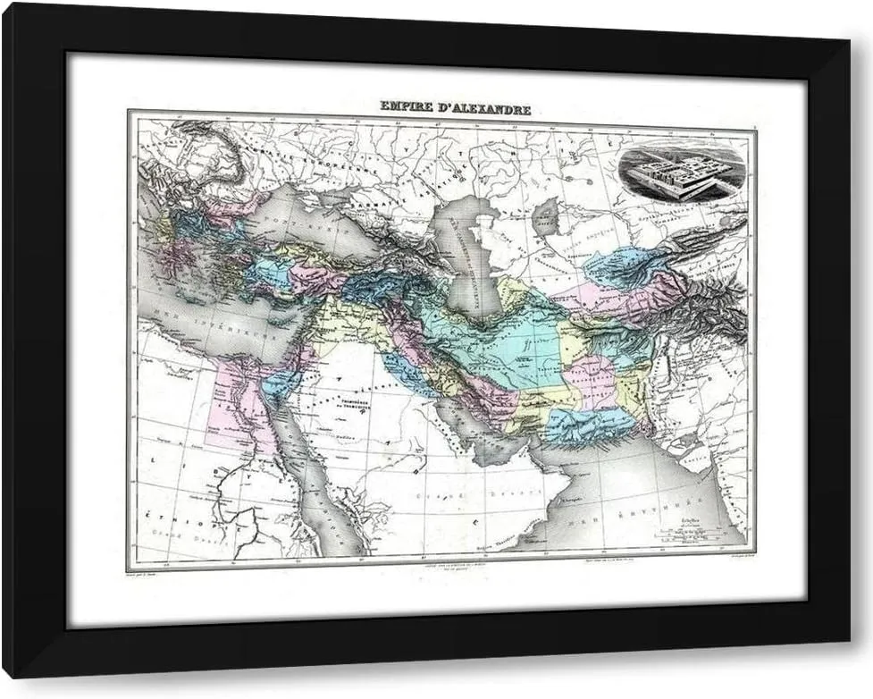 Lacos 46x36 Huge Black Modern Framed Canvas Art Print Titled: Alexander the Great Empire Europe Asia - Lacos