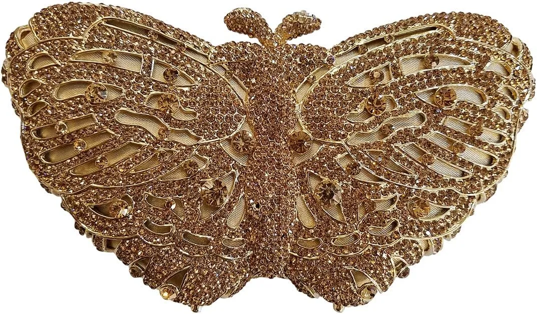 Ladies Elegant Evening-Bag Chain Crystal Wedding Clutch-Purse Party Handbag Butterfly
