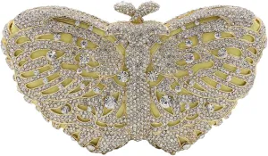 Ladies Elegant Evening-Bag Chain Crystal Wedding Clutch-Purse Party Handbag Butterfly