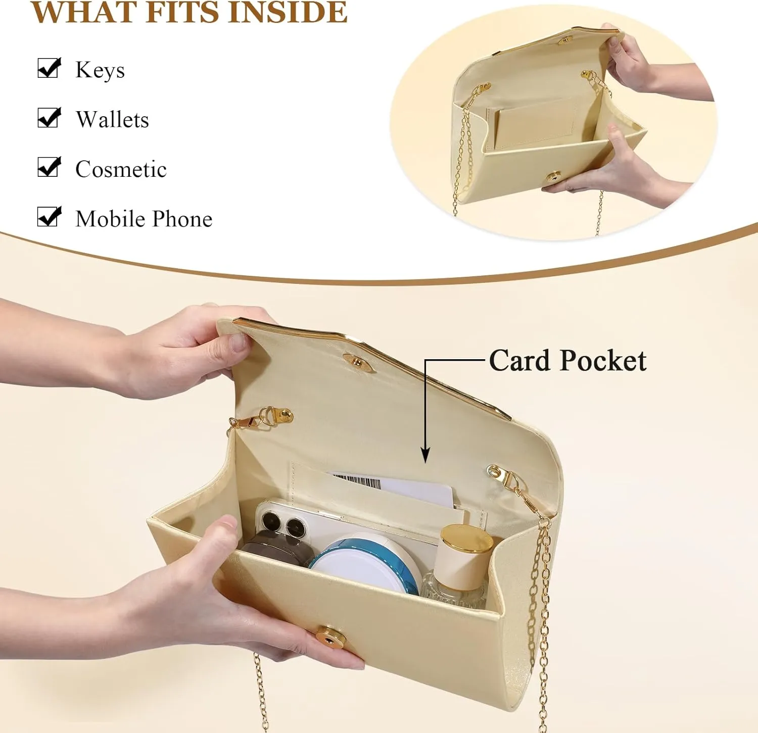 Ladies Evening Clutch Bag Envelope Handbag Prom Bridal Wedding Party Purse with Detachable Chain