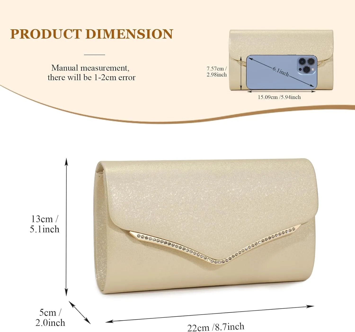 Ladies Evening Clutch Bag Envelope Handbag Prom Bridal Wedding Party Purse with Detachable Chain