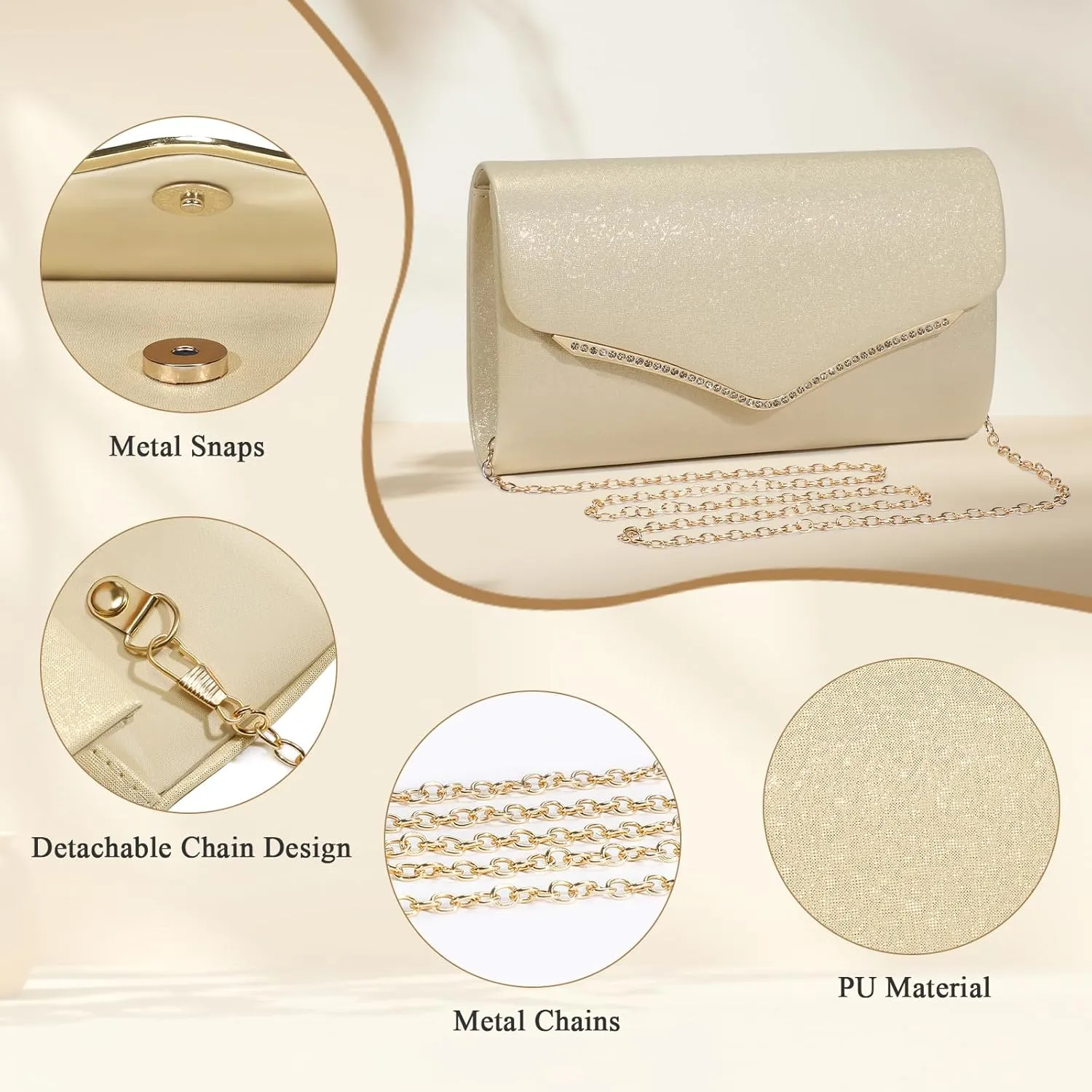 Ladies Evening Clutch Bag Envelope Handbag Prom Bridal Wedding Party Purse with Detachable Chain