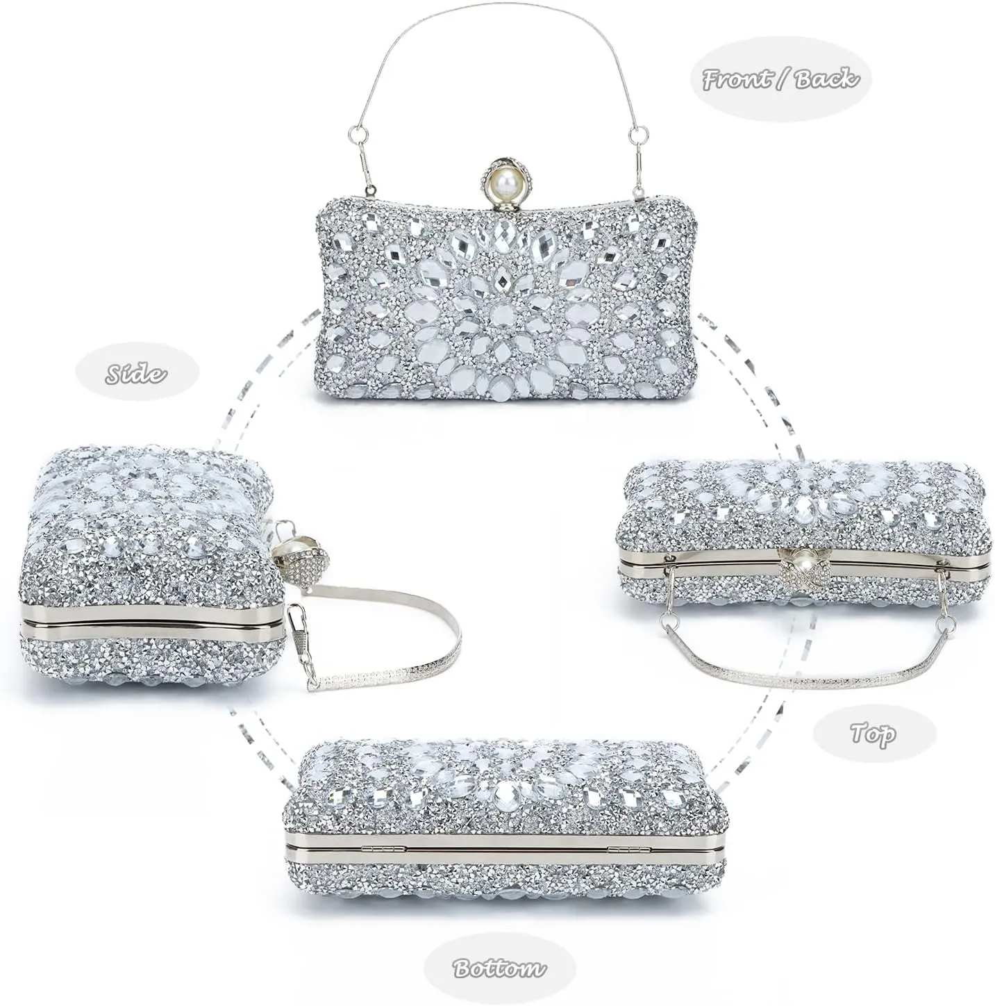 Lanpet Women Clutches Multicolor Crystal Rhinestone Evening Handbag Chain Strap Shoulder Bag