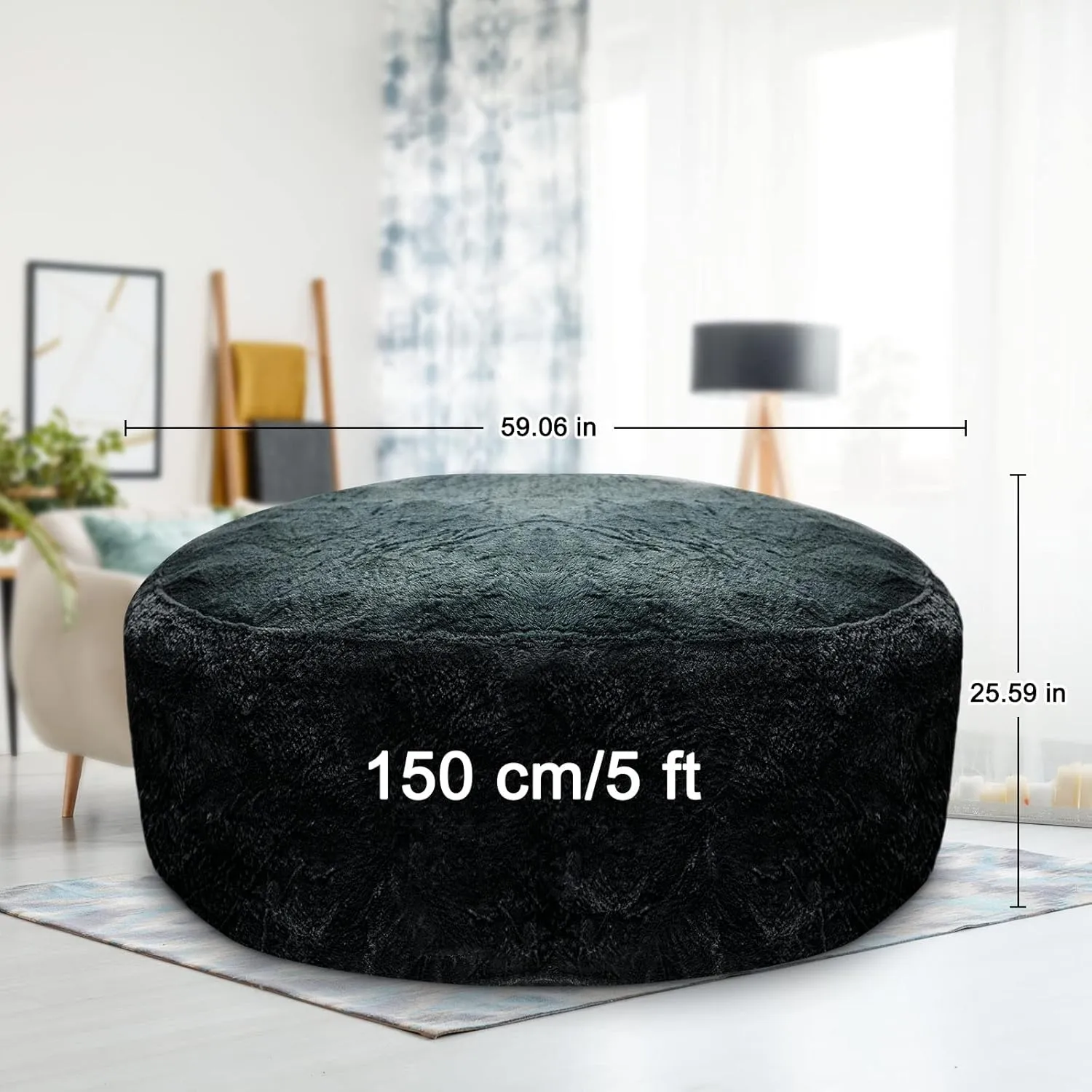 LapEasy Giant Bean Bag Chair Cover(Cover Only,No Filler),Oversized Round Soft Fluffy PV Velvet Washable Lazy Sofa Bean Bag Bed Cover for Adults, Living Room Bedroom Furniture Outside Cover(Black)