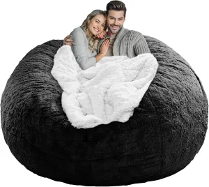 LapEasy Giant Bean Bag Chair Cover(Cover Only,No Filler),Oversized Round Soft Fluffy PV Velvet Washable Lazy Sofa Bean Bag Bed Cover for Adults, Living Room Bedroom Furniture Outside Cover(Black)