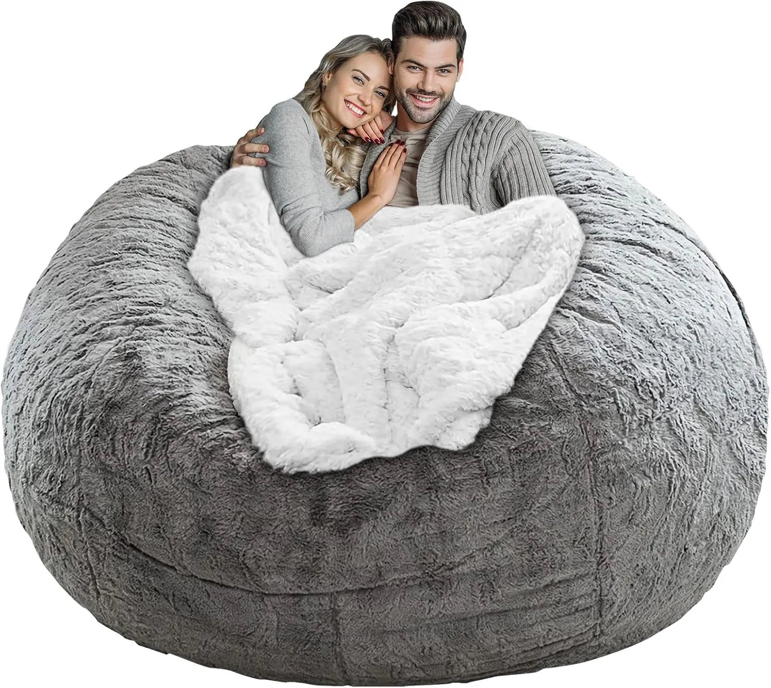 LapEasy Giant Bean Bag Chair Cover(Cover Only,No Filler),Oversized Round Soft Fluffy PV Velvet Washable Lazy Sofa bean bag Bed Cover for Adults, Living Room Bedroom Furniture Outside Cover(Light Grey)
