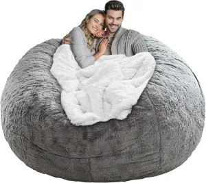 LapEasy Giant Bean Bag Chair Cover(Cover Only,No Filler),Oversized Round Soft Fluffy PV Velvet Washable Lazy Sofa bean bag Bed Cover for Adults, Living Room Bedroom Furniture Outside Cover(Light Grey)