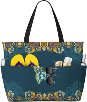 Large Beach Bag for Women Waterproof Foldable Travel Shoulder Tote Bag with Pocket for Weekender Pool Vacation