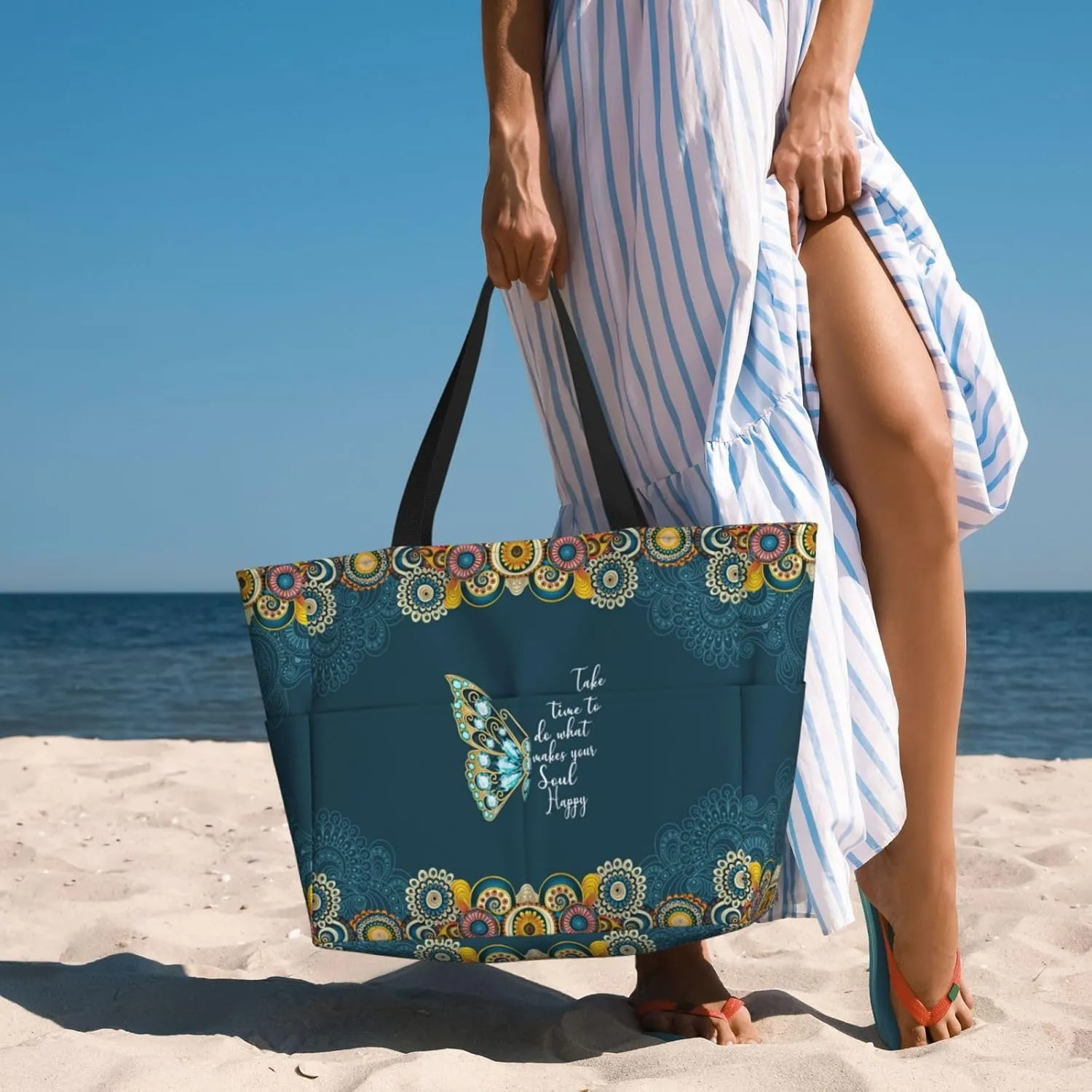 Large Beach Bag for Women Waterproof Foldable Travel Shoulder Tote Bag with Pocket for Weekender Pool Vacation