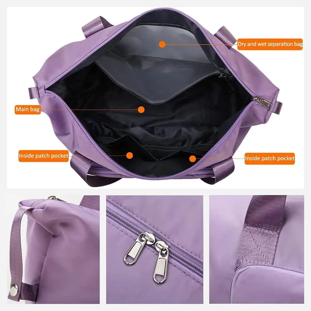 Large Capacity Folding Travel Bag, Foldable Travel Duffel Bag, Dry and Wet Separation Sports Portable Shoulder Bag, Lightweight Waterproof Carry Luggage Bag for Travel, Sports and Gym (Grey)