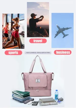 Large Capacity Folding Travel Bag Overnight Bags For Women,Weekender Duffle Bags Carry On Lightweight Bag With Shoe Compartment,Sports Gym Tote Workout Bag