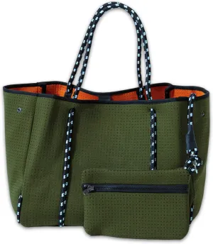 Large Neoprene Tote Bag for Women - Everyday Designer Handbag for Travel Work and Beach with Pockets and Zipper Pouch