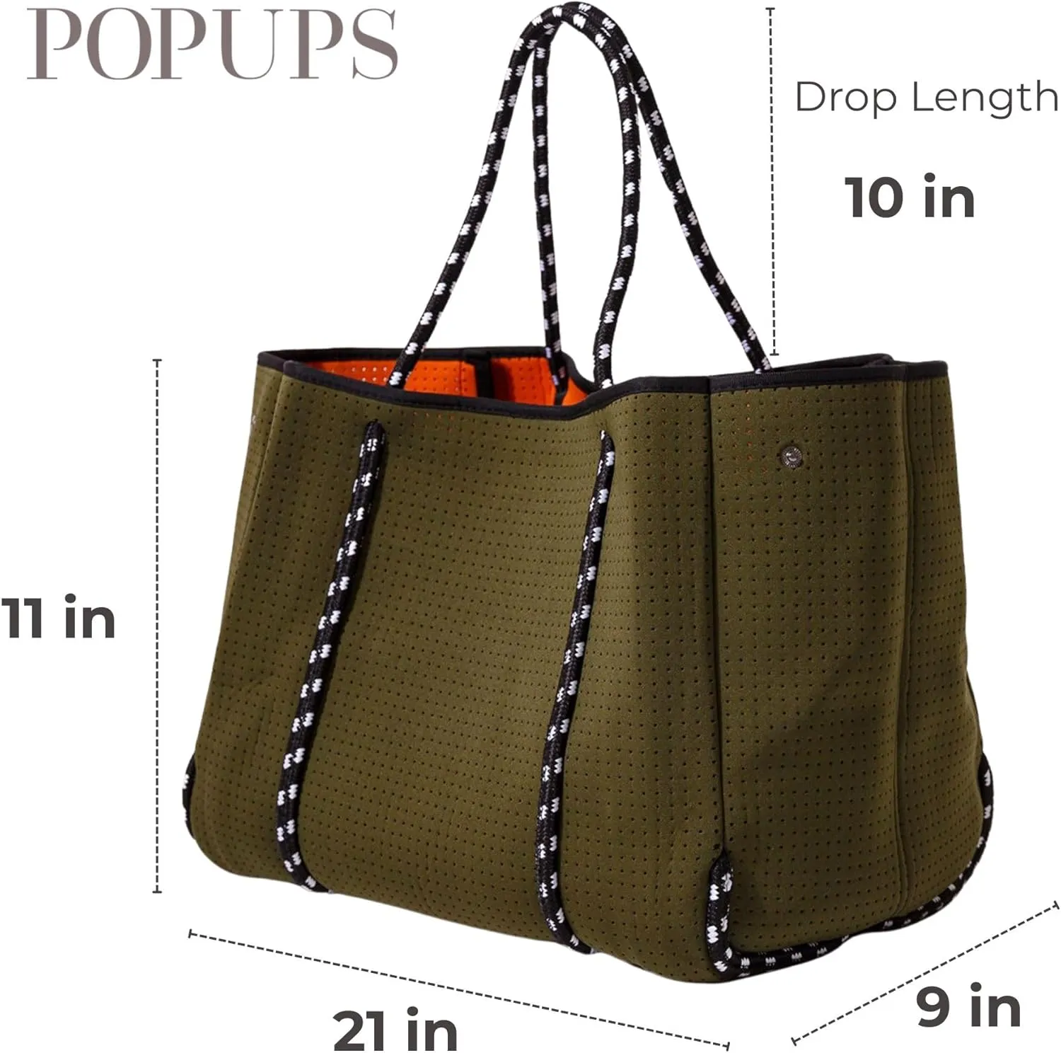 Large Neoprene Tote Bag for Women - Everyday Designer Handbag for Travel Work and Beach with Pockets and Zipper Pouch