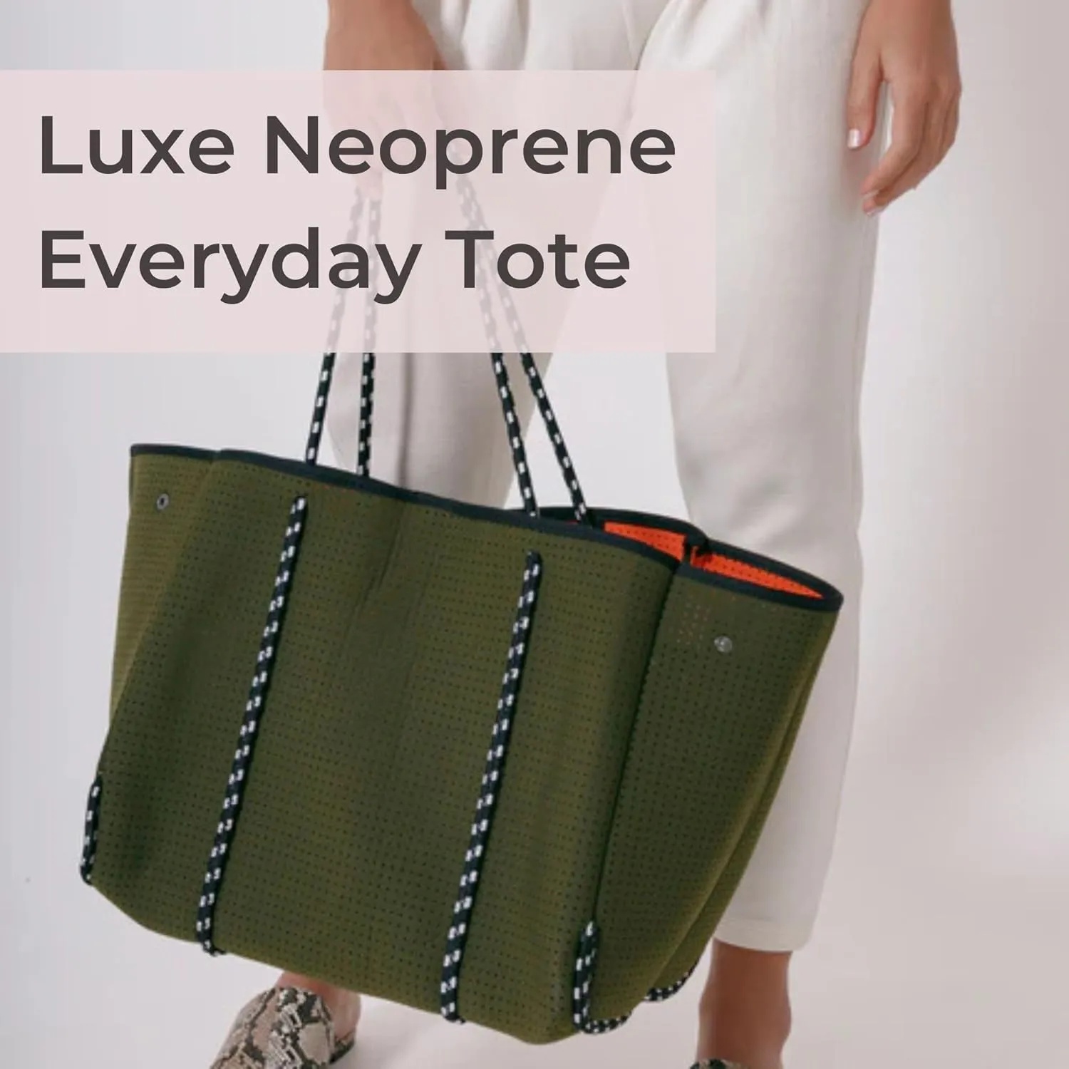 Large Neoprene Tote Bag for Women - Everyday Designer Handbag for Travel Work and Beach with Pockets and Zipper Pouch
