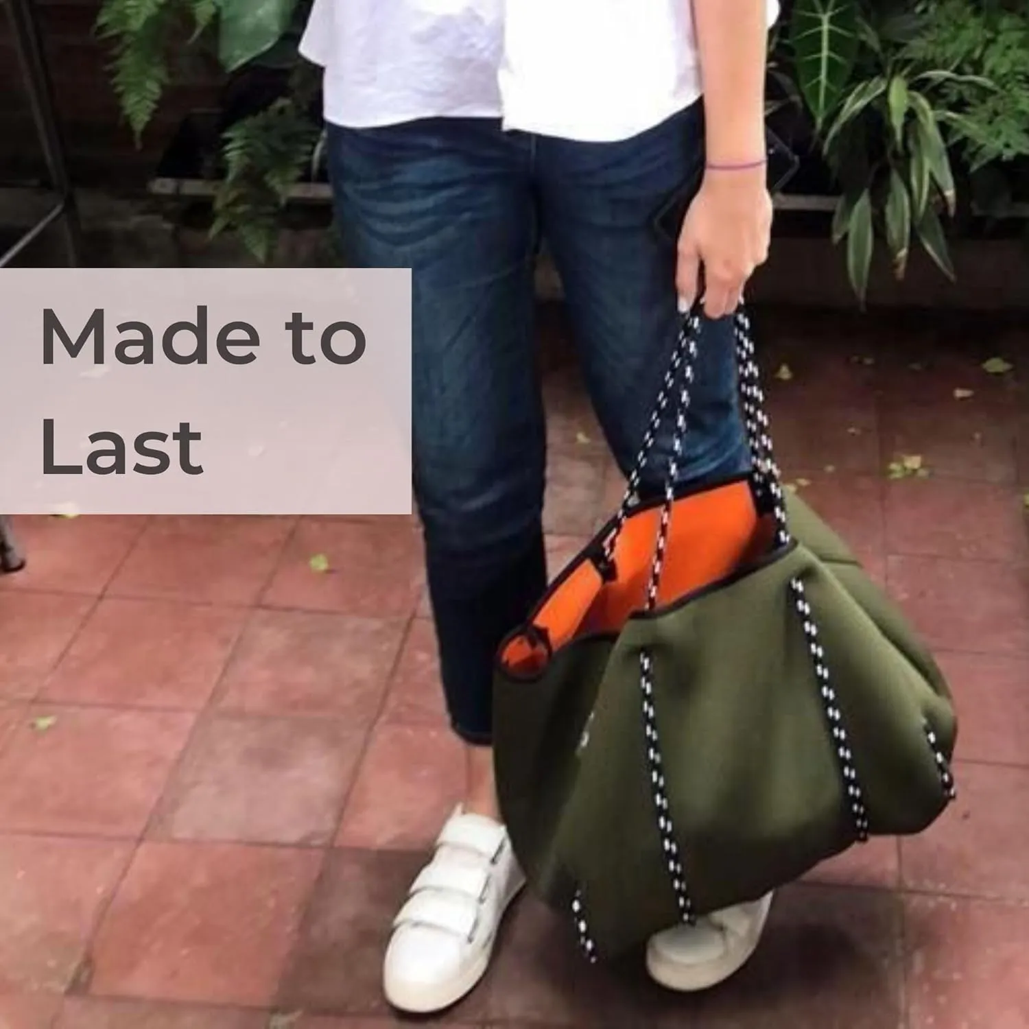 Large Neoprene Tote Bag for Women - Everyday Designer Handbag for Travel Work and Beach with Pockets and Zipper Pouch