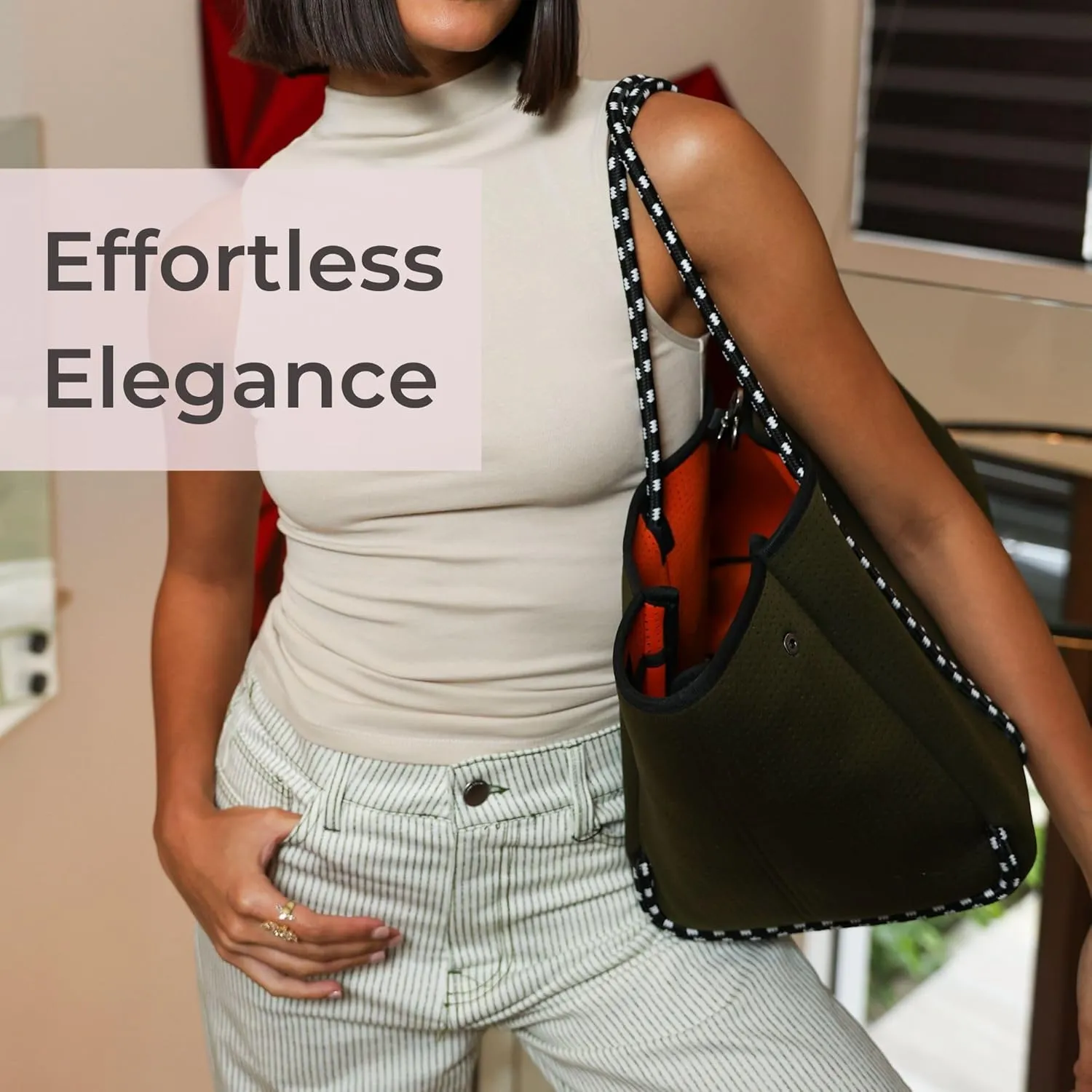 Large Neoprene Tote Bag for Women - Everyday Designer Handbag for Travel Work and Beach with Pockets and Zipper Pouch