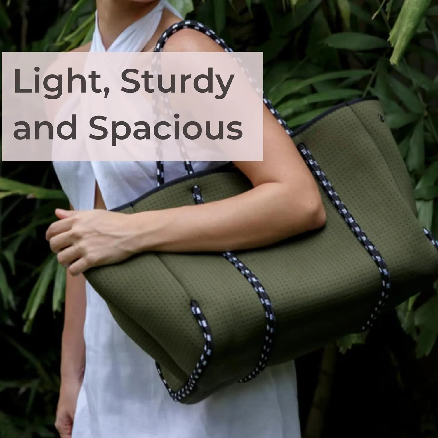 Large Neoprene Tote Bag for Women - Everyday Designer Handbag for Travel Work and Beach with Pockets and Zipper Pouch