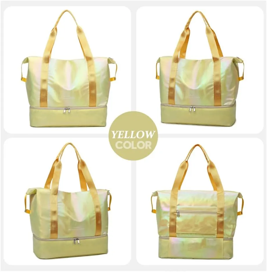 Large Travel Duffle Bag - Dry/Wet Separation Tote, Lightweight Waterproof Gym Yoga Overnight Bag (Yellow)