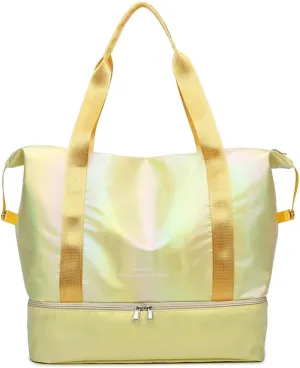 Large Travel Duffle Bag - Dry/Wet Separation Tote, Lightweight Waterproof Gym Yoga Overnight Bag (Yellow)