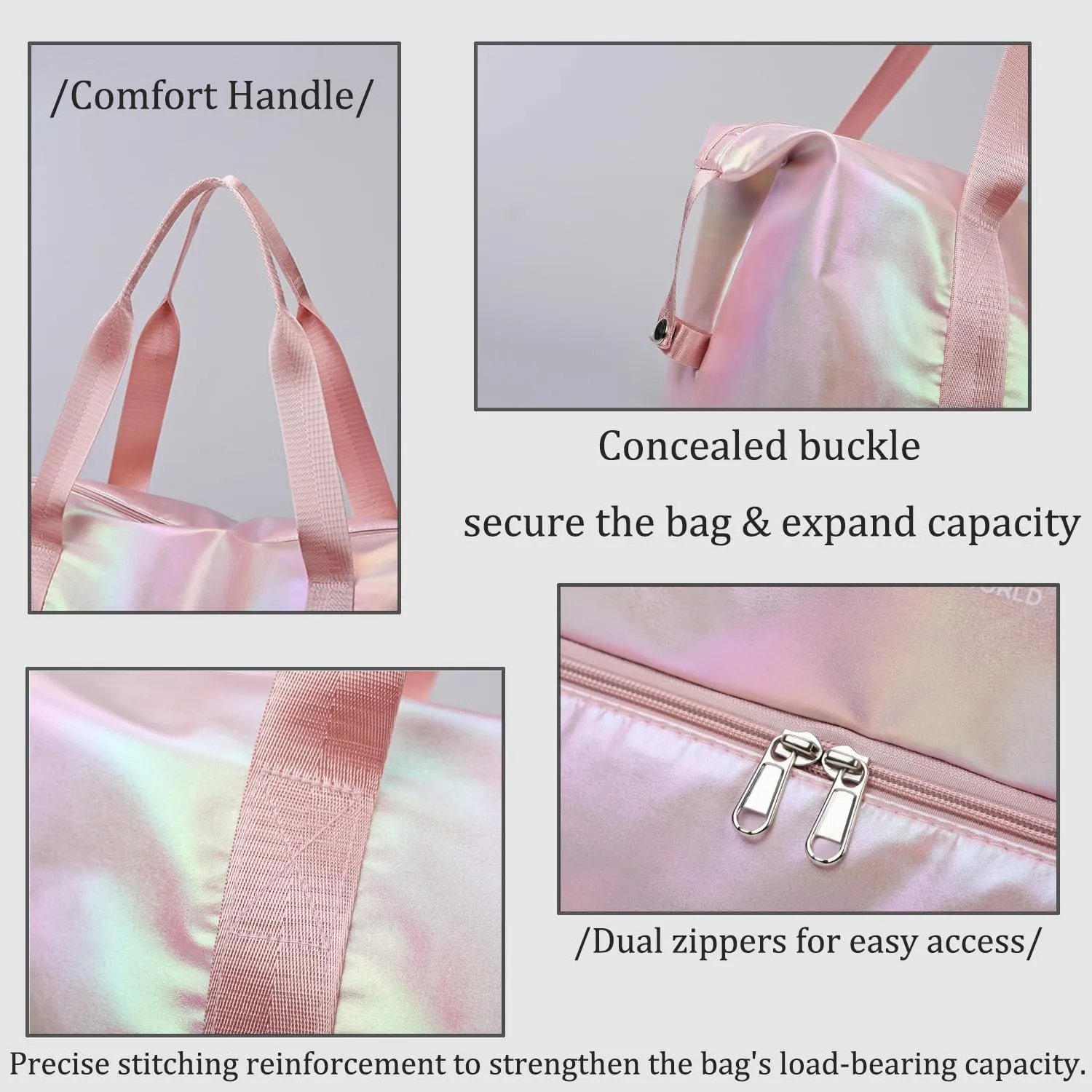 Large Travel Duffle - Dry/Wet Separation Tote, Lightweight Waterproof Gym Yoga Bag - Weekend Overnight Bag (Iridescent Gold)