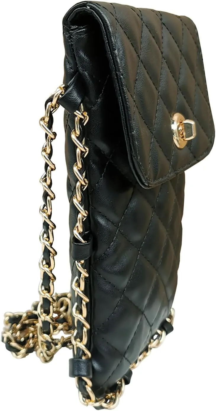 Larswon Cell Phone Crossbody Bag Quilted Bags Cell Phone Purse Soft Chain Crossbody Cellphone Wallet Bag for Women