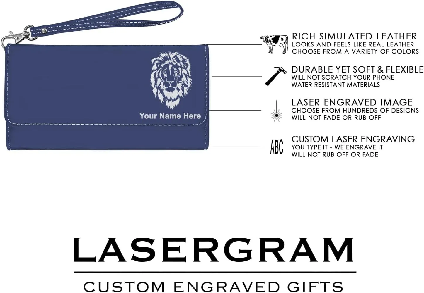 LaserGram Faux Leather Womens Wallet with Strap, Bull Rider Cowgirl, Personalized Engraving Included (Dark Blue)