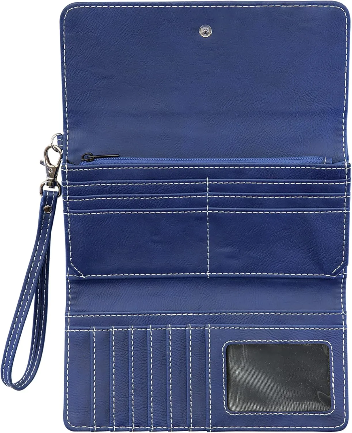 LaserGram Faux Leather Womens Wallet with Strap, Bull Rider Cowgirl, Personalized Engraving Included (Dark Blue)